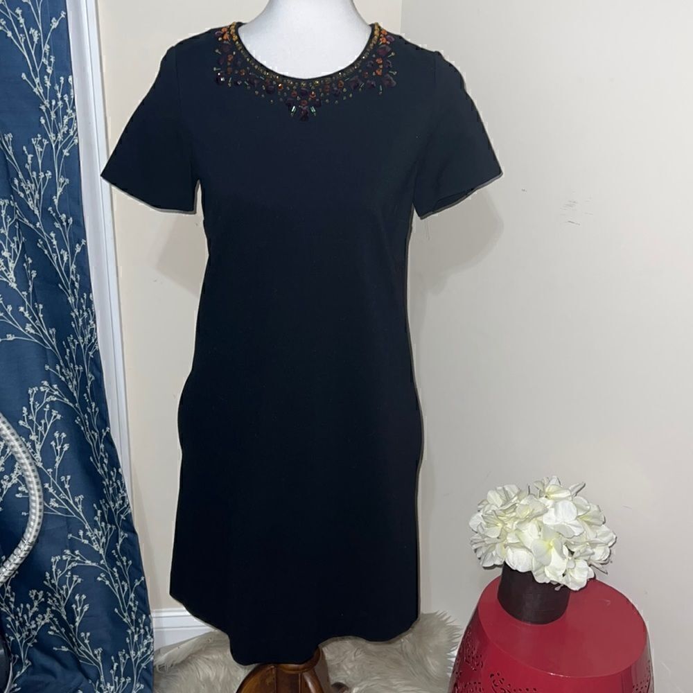 Kate Spade Glimmer Shift Dress Jewel Neck Short Sleeve Black sz 2 $348 MSRP